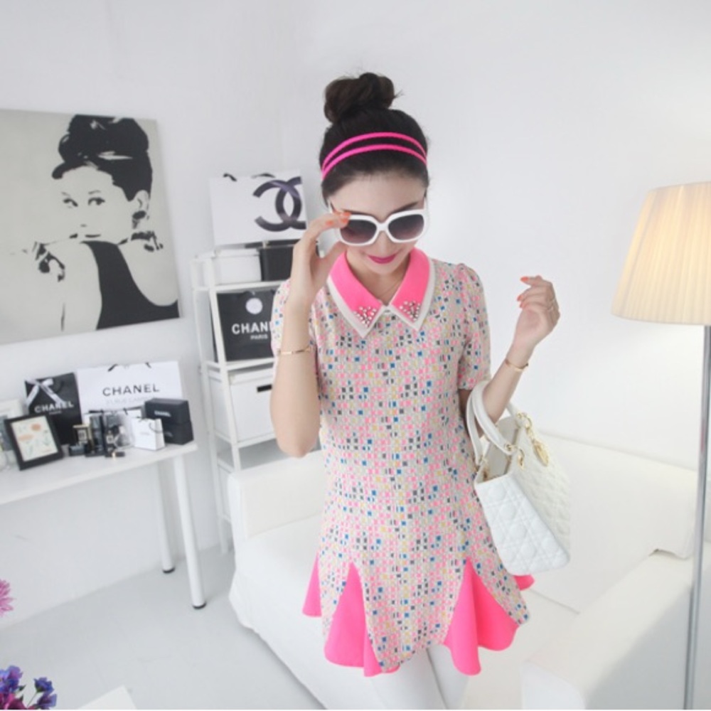 Korean Style Pink Polka Dot Mini Dress S New